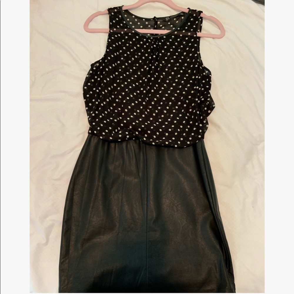Black Mini Polka Dot & Faux Leather Dress